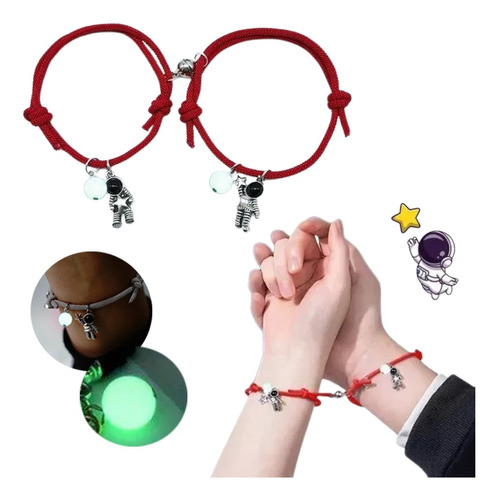 2x Pulsera Pareja Brillan Iman Astronauta,regalo Amor Eterno