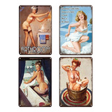 4pcs Vintage  L Tin Wall Sign Plague Poster, Baño  Pin...