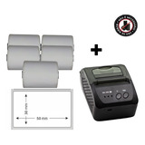 Mini Impressora Bluetooth + 5 Rolos Etiqueta Adesiva 58x30 