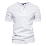 Playeras Hombre Camisa Henley Manga Corta Casual Cuello V