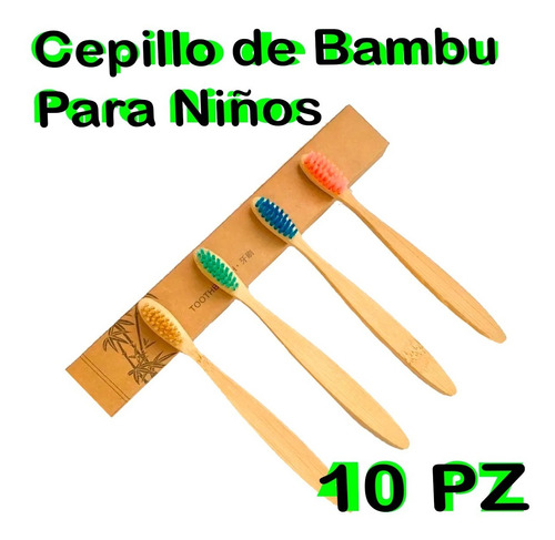 Cepillo Dientes Ecológico De Bambú Biodegradable Niños 10pz