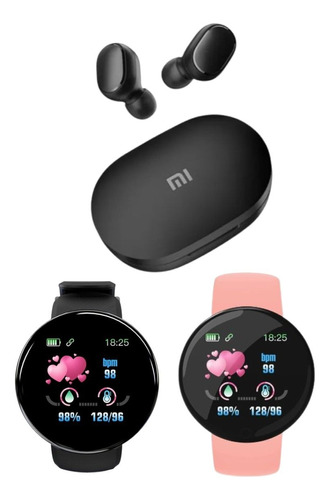 Smartwatch D18 Negro Y Rosa + Auriculares Xiaomi Premium