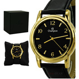 Relógio Champion Masculino Dourado Original Couro Garantia