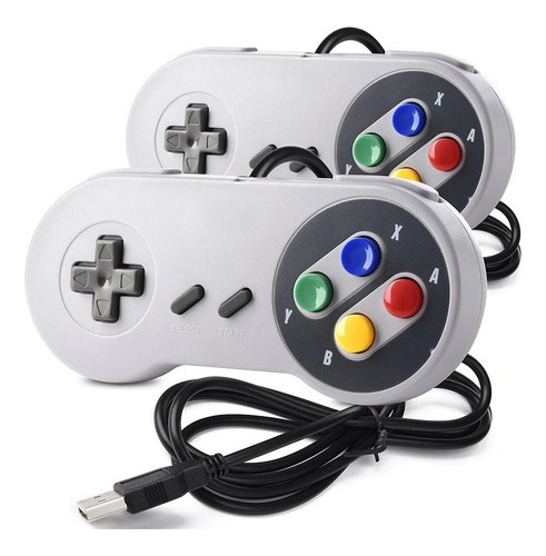 2 Controle Super Nintendo Snes Joystick Usb Emulador Pc Top Cor Cinza Knup Kp-3124