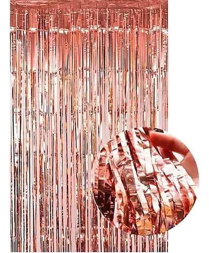 Cortina Metalizada Flecos Oro Rosa 1x2m Cumpleaños Boda 