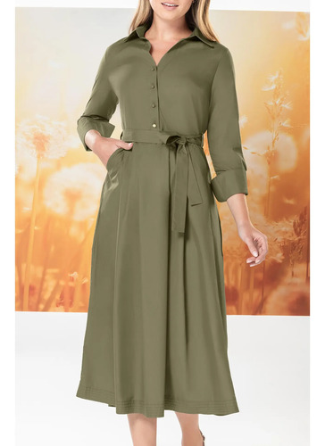 Vestido Mujer Andrea Casual Bolsas Cinturon Verde 3669785