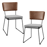 Kit 2 Cadeiras Cozinha Sala Jantar Allana Marrom Linho Cinza Estrutura Da Cadeira Preto Desenho Do Tecido Liso