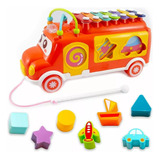 Bus Piano Con Encastre Didactico Bebes Huanger He8023 Color Rojo