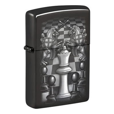 Encendedor Zippo Negro Brillante Con Piezas De Ajederez | Envío gratis