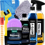 Kit Shampoo Cera Pneu Pretinho Para Lavagem De Moto Vonixx