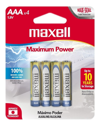 Maxell Pilas Triple A / Paquete De 4 Piezas / Batería A A A