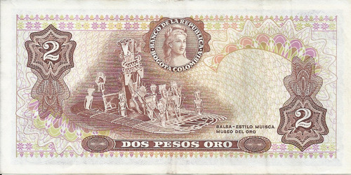 Colombia 2 Pesos Oro  1 De Enero 1977