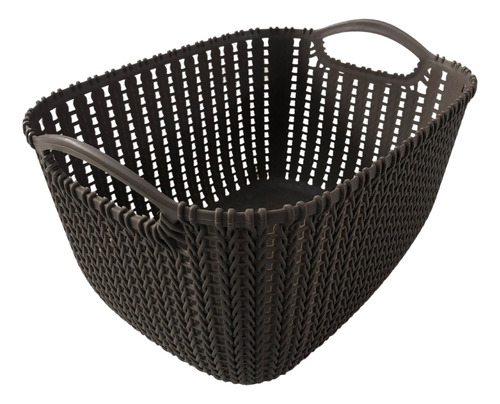 Canasto Organizador Plastico Rattan Mediano Blanco Y Gris