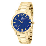 Relógio Pulso Masculino Dourado Azul Original 39 Mm Sport