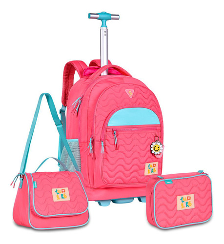 Kit Escolar 3 Peças Luluca Lulike Mochila Rodinhas Rosa Clio