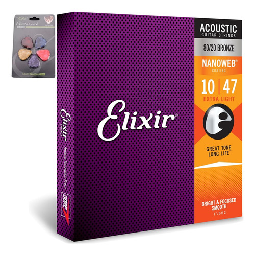 Paquete De Cuerdas Guitarra Acústica 10/47 Elixir 11002