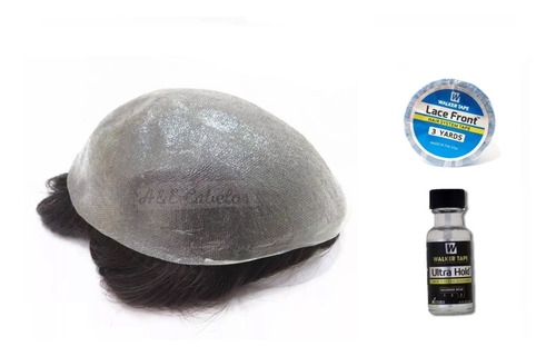 Kit Protese Capilar Masculina + Cola + Fita Cabelo Humano