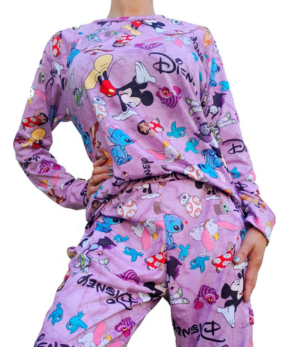 Pijama Largo Adulto Mujer Animado Personajes Disney Rosa