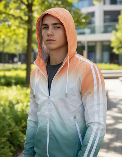 Chamarra Ligera Impermeable Combinada Gorro Desmontable Slim | Meses sin interés