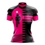 Camisa Ciclismo Feminina Rosa Respeite Ciclista Proteção Uv