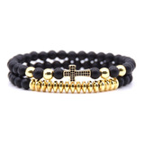 Conjunto Pulsera Cruz Golden Cross Piedra Onix Hombre