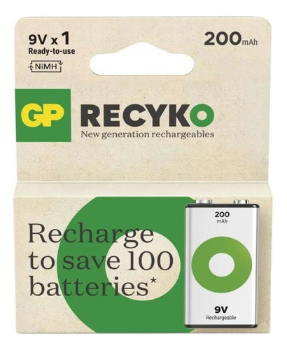 Pila Batería Recargable 9v Gp Recyco 200mah Ni-mh