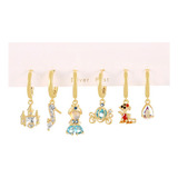 Aretes Mujer Arracadas Princesas Chapa De Oro Niña Set 6