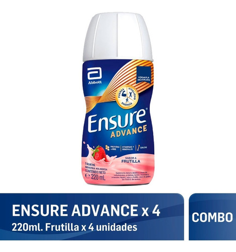 Ensure Advance Shake Frutilla 220 Ml X 4 Unidades