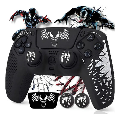 Tangdybwcz Funda Control Para Ps5 Dualsense Spiderman Venom Antigolpes Ps5 Dualsense Mando Con 2 Tapas De Joysticks Funda Protectora Negra Tapa Para Joystick Pegatina Protección Integral Contra Sy | Meses sin interés