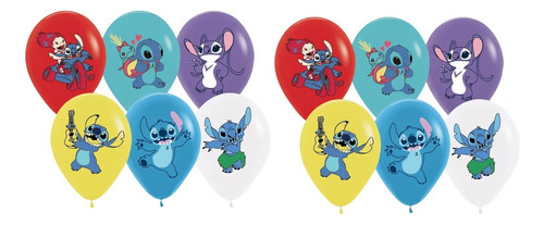 Set De 12 Globos Lilo Y Stitch Cumpleaños De Latex