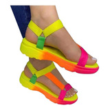 Sandalias De Playa Mujer De Plataforma De Colores Con Velcro