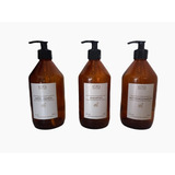 Set Dispenser X3 Vidrio Ámbar Jabón Shampoo Acondicionador 