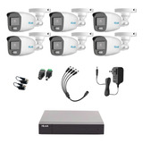 Hilook Kit De Camaras De Seguridad Exterior Cv/a6-plus-sc Video Vigilancia Turbohd 1080p Cctv 6 Cámaras Bala Colorvu Con Micrófono Integrado