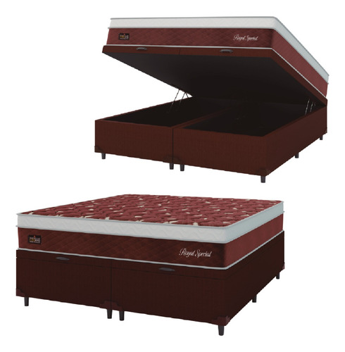 Cama Box Baú Casal Queen Molas Ensacadas Royal Marrom Branco