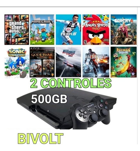 Play 3/playstation 500gb + 2 Controles + Jogos + Garantia 