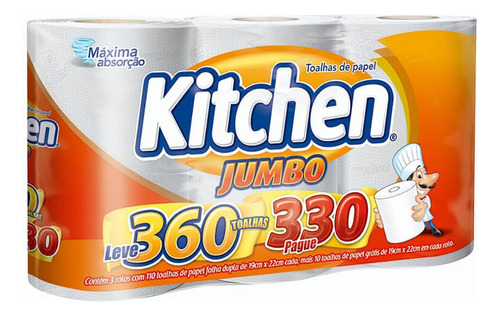 Toalha De Papel Jumbo Folha Dupla Kitchen Pague 330 Leve 360