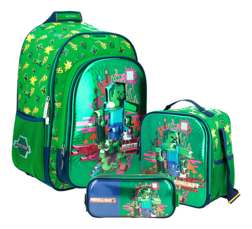 Kit Mochila Lonchera Y Lapicera Escolar Chenson Minecraft Niño Original Mc65613-kc3