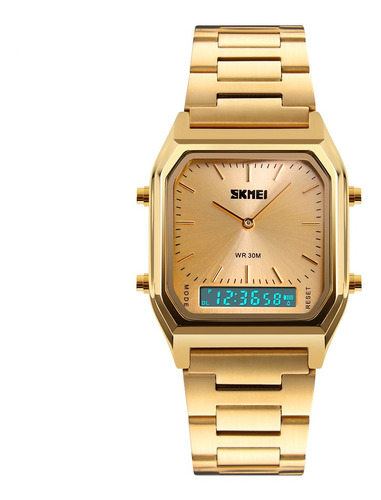 Reloj Hombre Moderno Skmei Cuadrada Cronógrafo Dorado