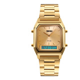 Reloj Hombre Moderno Skmei Cuadrada Cronógrafo Dorado