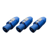 Kit 3 Plug Conector Powercon Macho Azul Linha 20a Iluminação