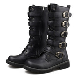 Botas De Moto De Cuero Para Hombre De Invierno Punk Chain