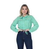 Camisa Feminina Listrada Com Bolsos Frontais Com Ajuste