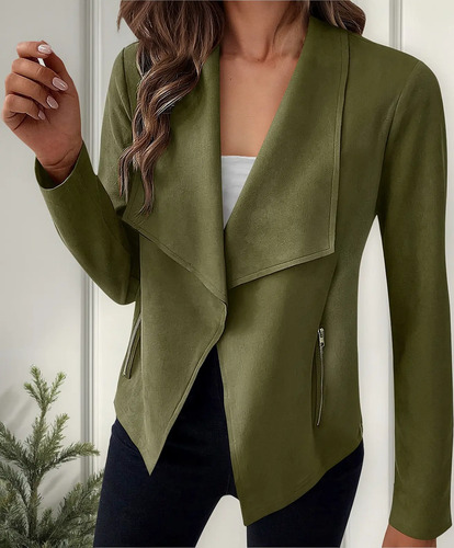 Chaqueta De Mujer De Traje Pequeña De Gamuza Lisa N