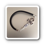 Pulsera Caucho Grueso 18cm Con Dije Cruz Ankh Egipcia Plata