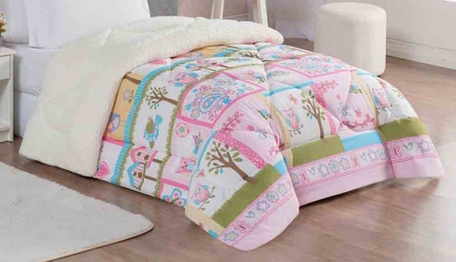 Coberdrom Infantil Para Menina Dupla Face Sherpa Corujinha