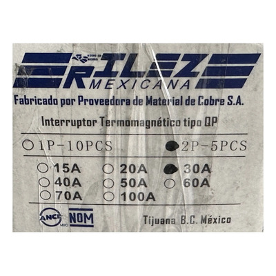 Interruptor Termomagnetico Tipo Qp Rilez 2polos 30 Amp 2x30