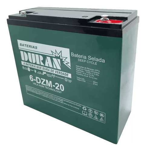 Bateria Selada Gel Ciclo Profundo Duran 27ah 12v 6-dzm-20