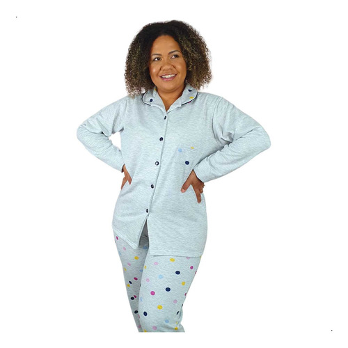 Pijama Flanelado Senhora Maternidade Inverno Botões Quente