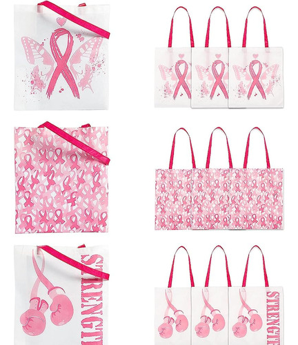 Fun Express Large Pink Ribbon Reusable Tote Bags (set Of 12)