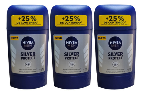 Pack X 3 Nivea Men Desodorante Barra Silver Protect